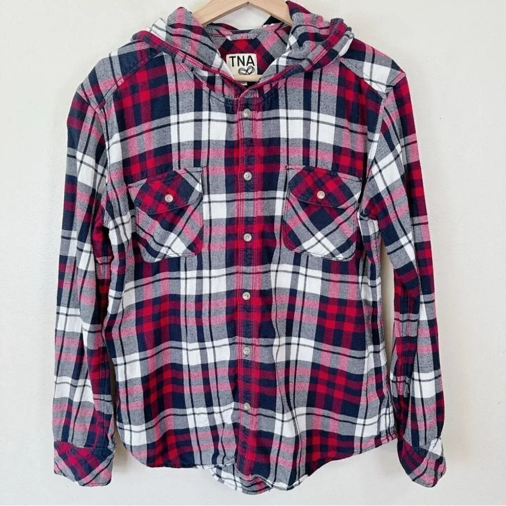 Aritzia Tna Flannel Fitted Hood Boyfriend Shirt
